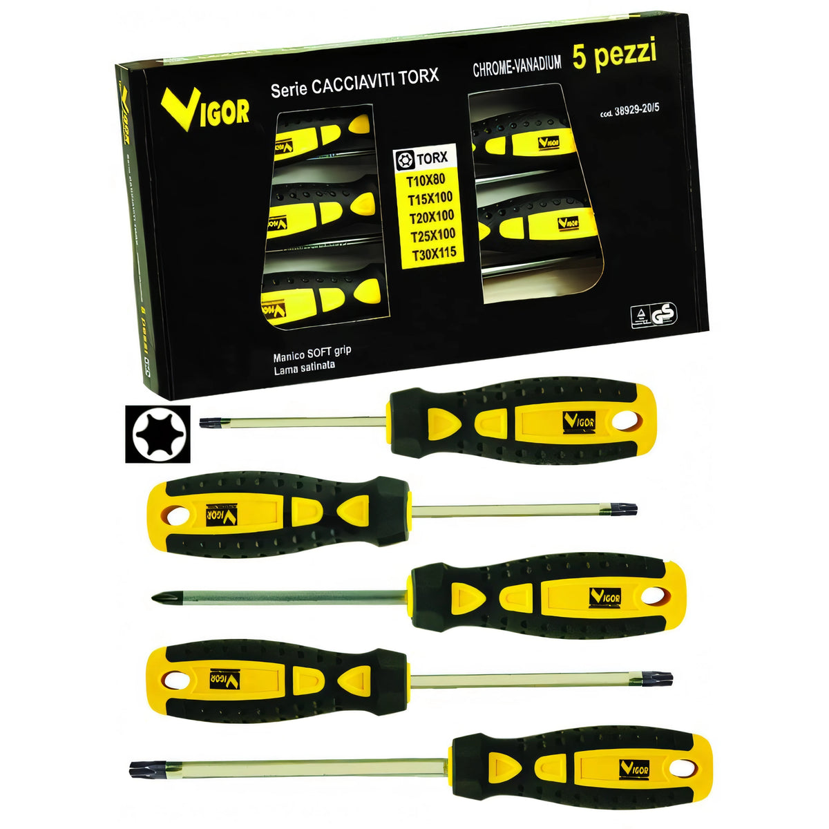 Serie cacciaviti Vigor CRV Torx, 5 pezzi