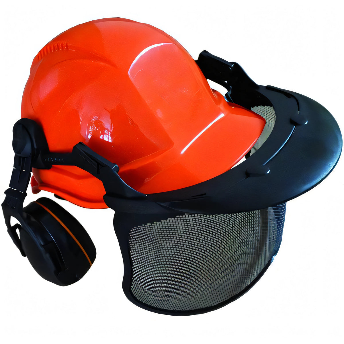 Elmetto di protezione Blinky Jack arancione con cuffie antirumore e visiera