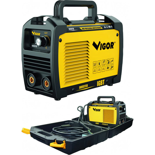 Saldatrice inverter Vigor 160 A, kit in valigetta con maschera, cavi e pinze
