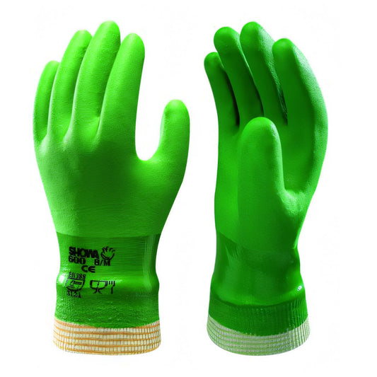 Guanto Showa 600 PVC verde, spalmato palmo/dorso, misura 10/XL