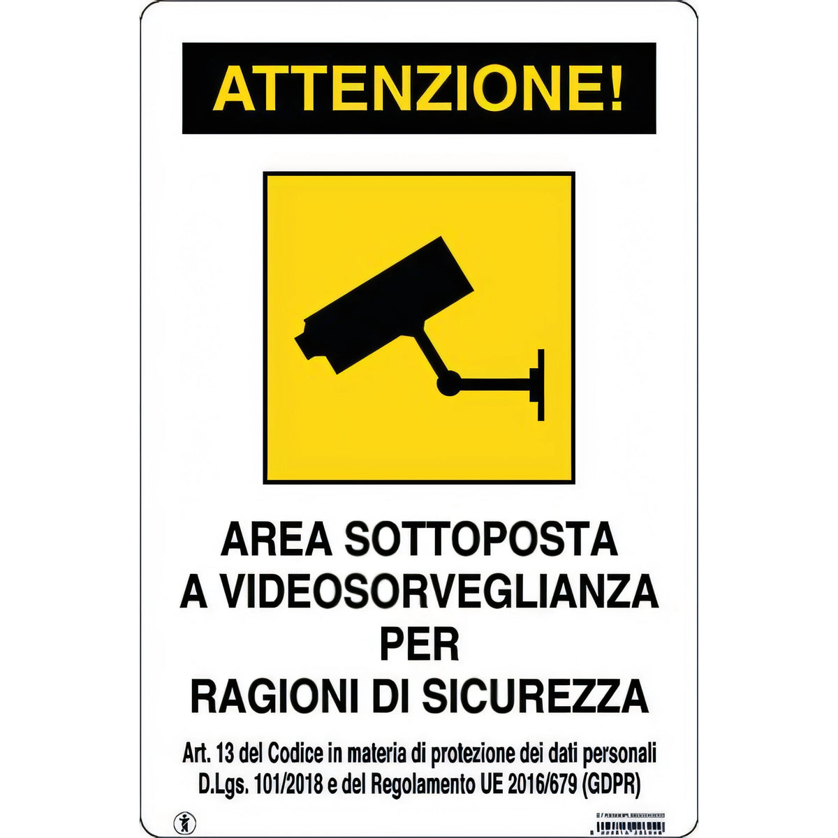 Cartello segnaletico area videosorvegliata, 300x200 mm