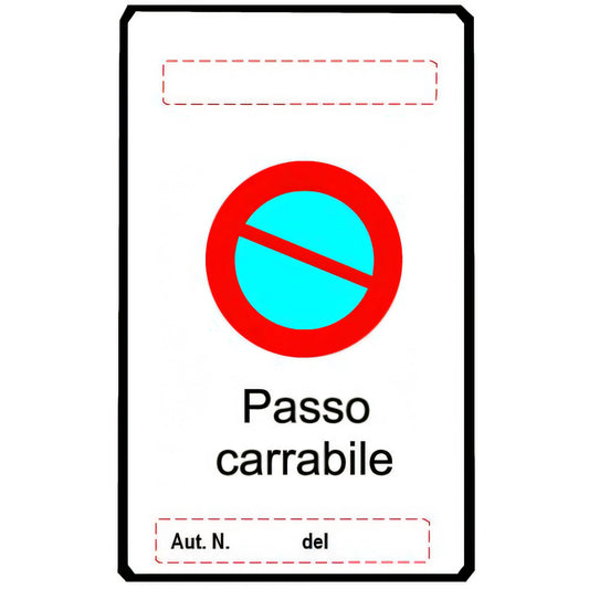 Cartello segnaletico in alluminio, passo carrabile, 450x250 mm