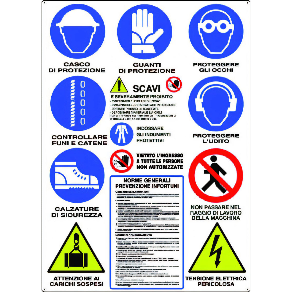 Cartello da cantiere-scavi in polionda, 12 simboli, 80x60 cm