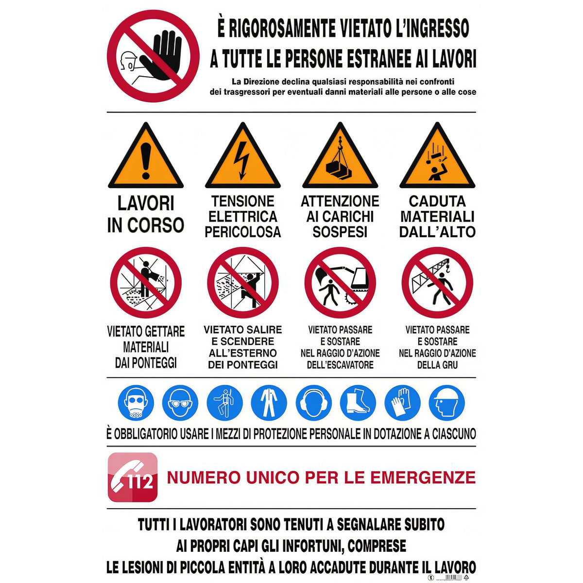 Cartello da cantiere in polionda, 21 simboli, 80x60 cm