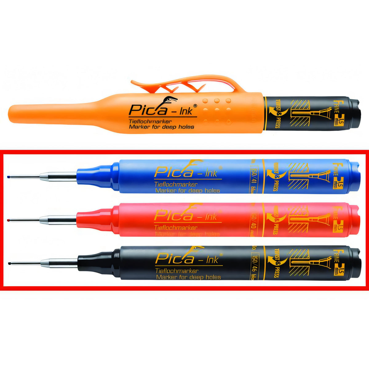 Pennarello Pica-Ink 150 per fori profondi, punta telescopica in acciaio, rosso