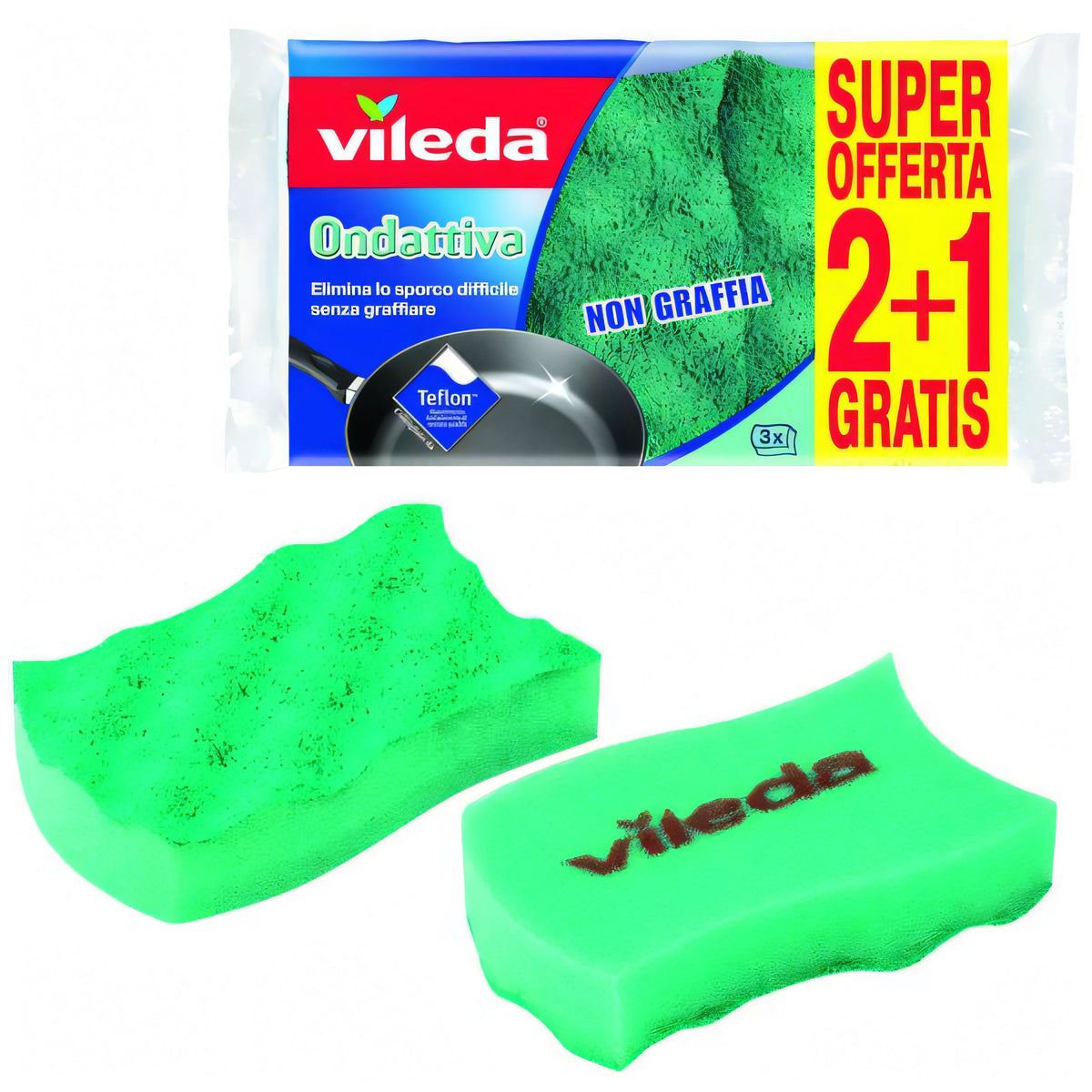 Spugne Vileda Ondattiva 2+1 milleusi, abrasive e assorbenti