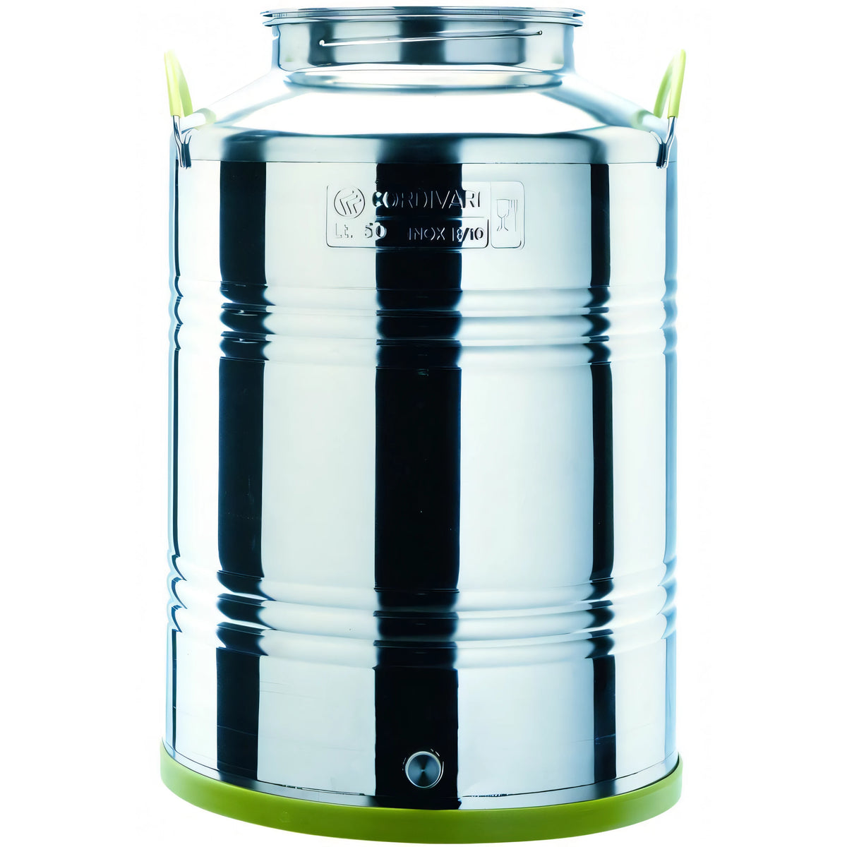 Contenitore per olio in acciaio inox Cordivari da 75 litri con tappo a vite e maniglie