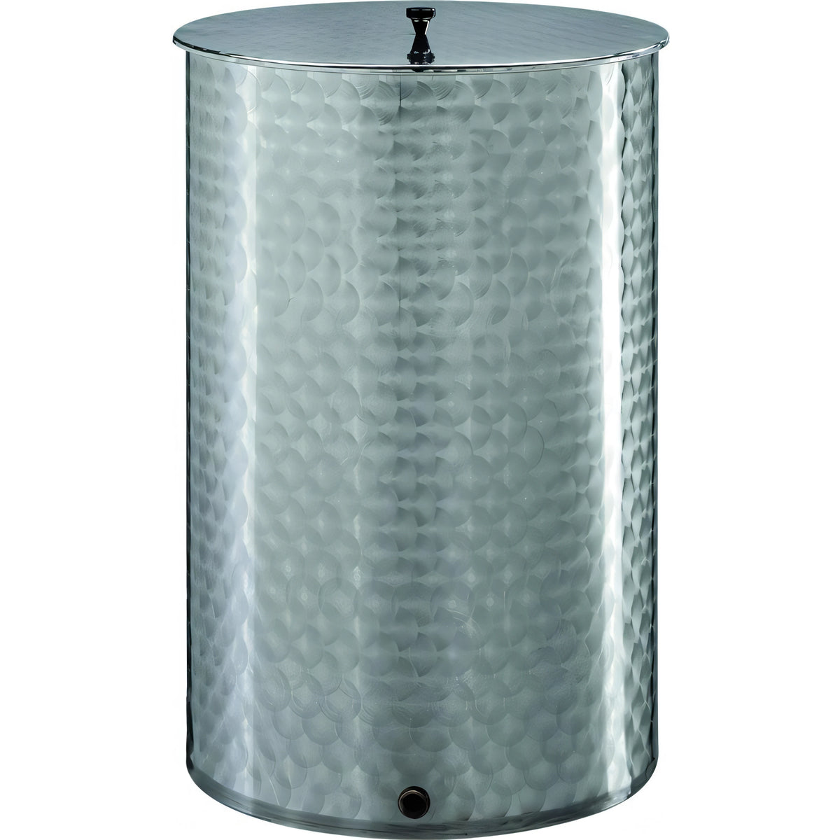 Contenitore in acciaio inox a fondo piatto con coperchio parapolvere e predisposizione rubinetto