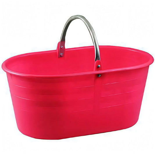 Cesta ovale rossa in plastica con maniglia in ferro, 25 litri