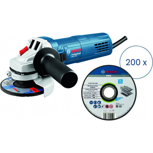 Smerigliatrice angolare Bosch GWS 750 in kit con 200 mole da taglio