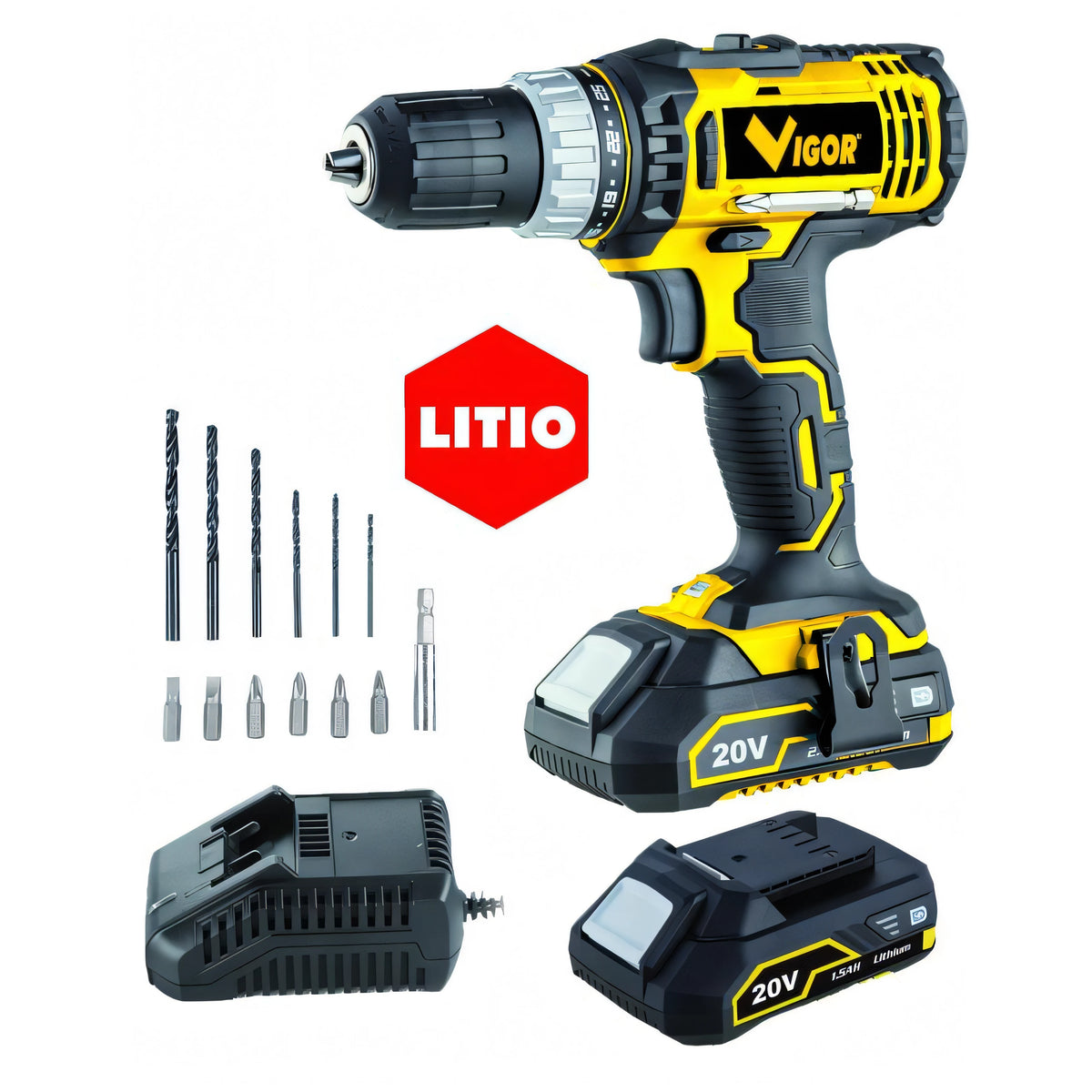 Trapano a batteria Vigor VI-T20/LI, 20V, 2 batterie