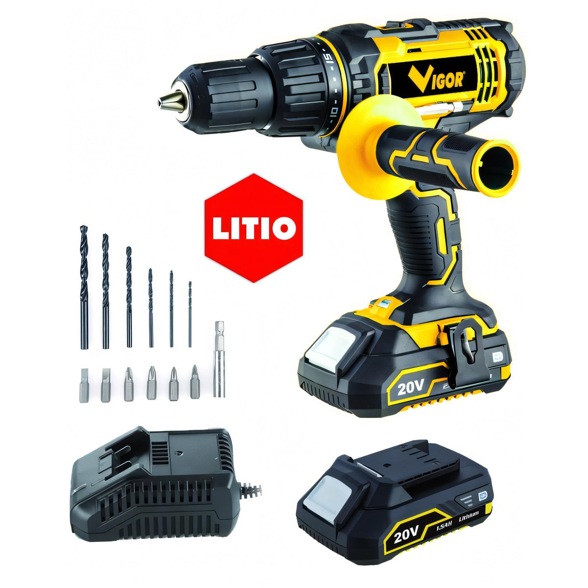 Trapano a percussione a batteria Vigor VI-T20P/LI, 20V, 2 batterie