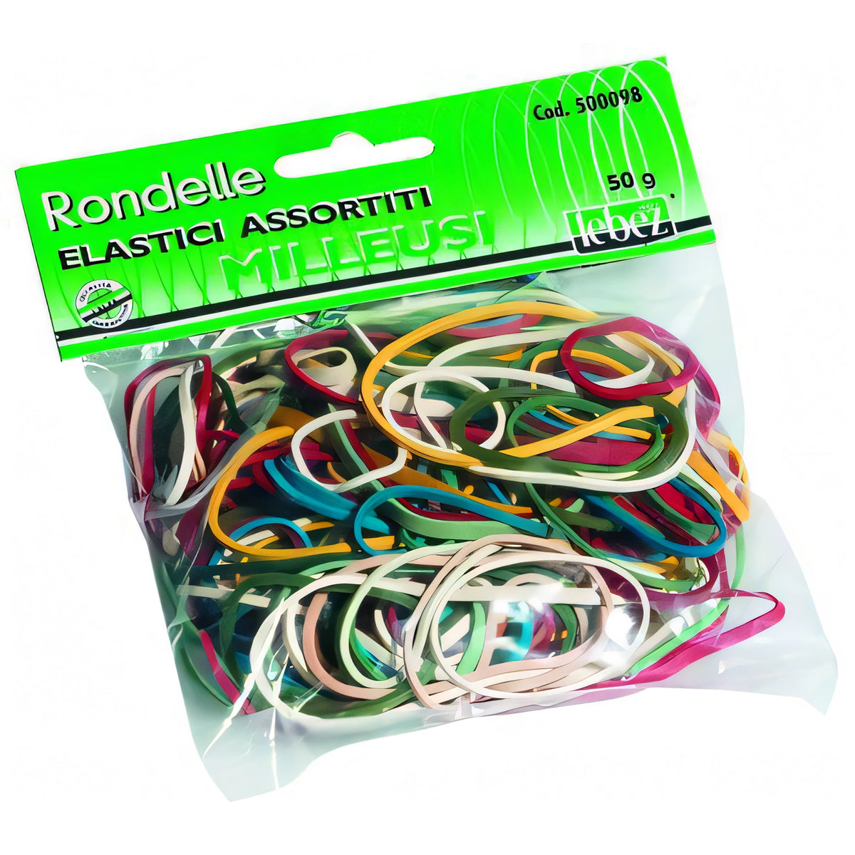 Elastici in gomma colorata, misure assortite, confezione da 50 g