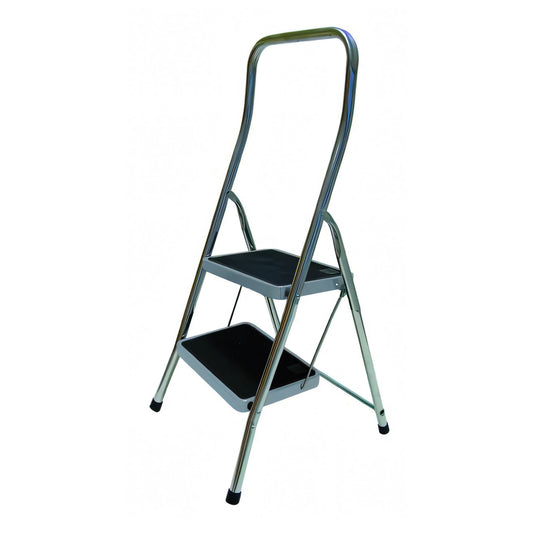 Sgabello Alice in alluminio con gradini larghi antiscivolo, 2 gradini