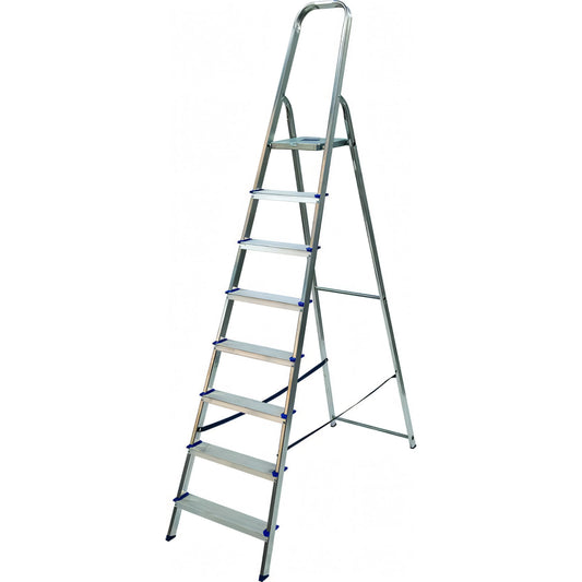 Scala Vigor Ercole in alluminio EN 131, 8 gradini, piano acciaio antiscivolo