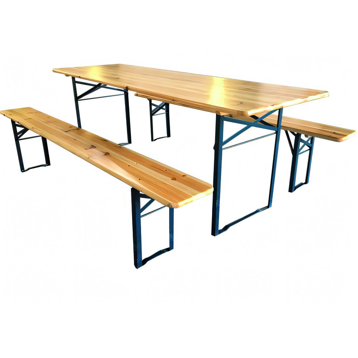 Tavolo da giardino Vigor Maxi in legno e ferro con 2 panche, 220x70 cm, pieghevole