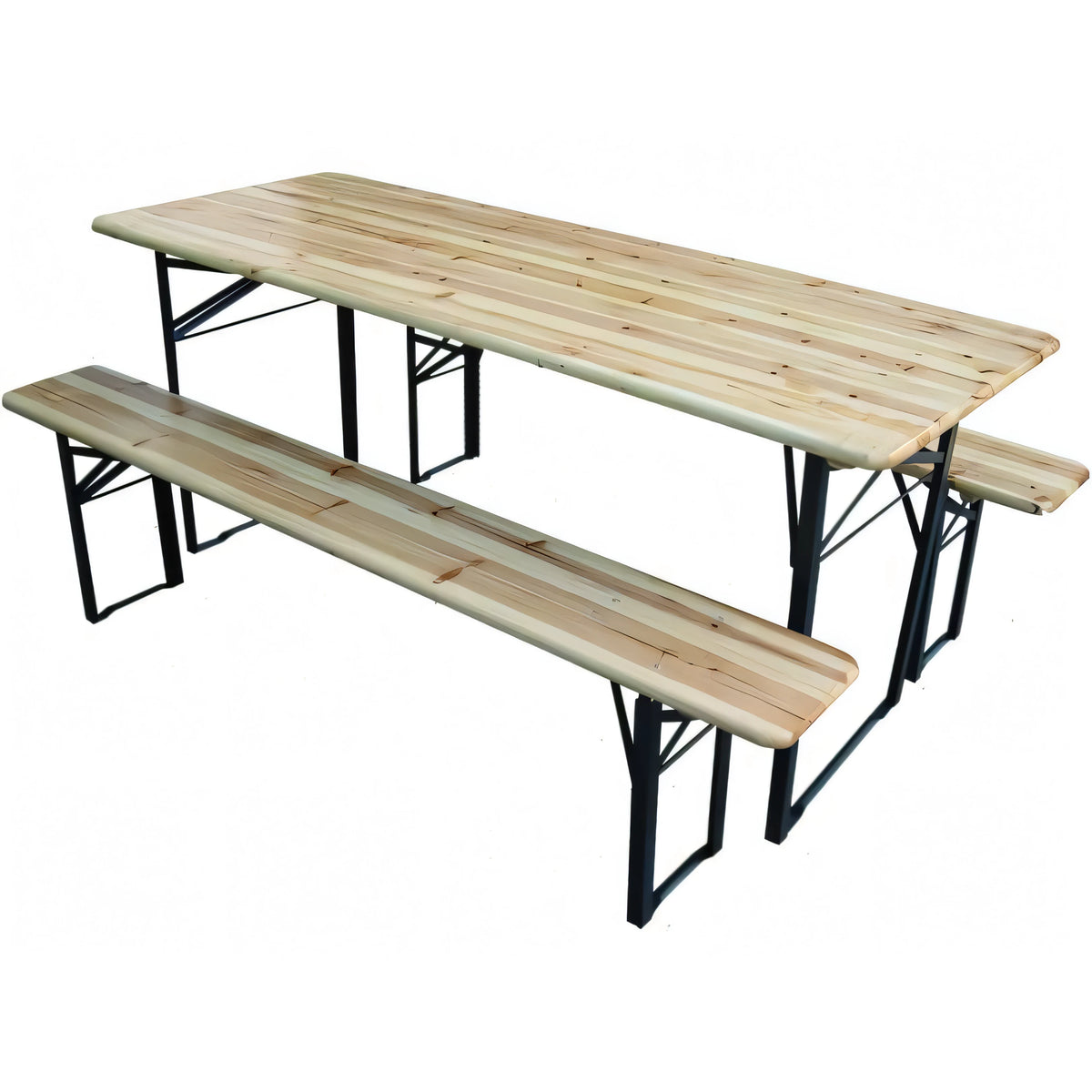 Tavolo da giardino Vigor Medium in legno e ferro con 2 panche, 180x70 cm, pieghevole