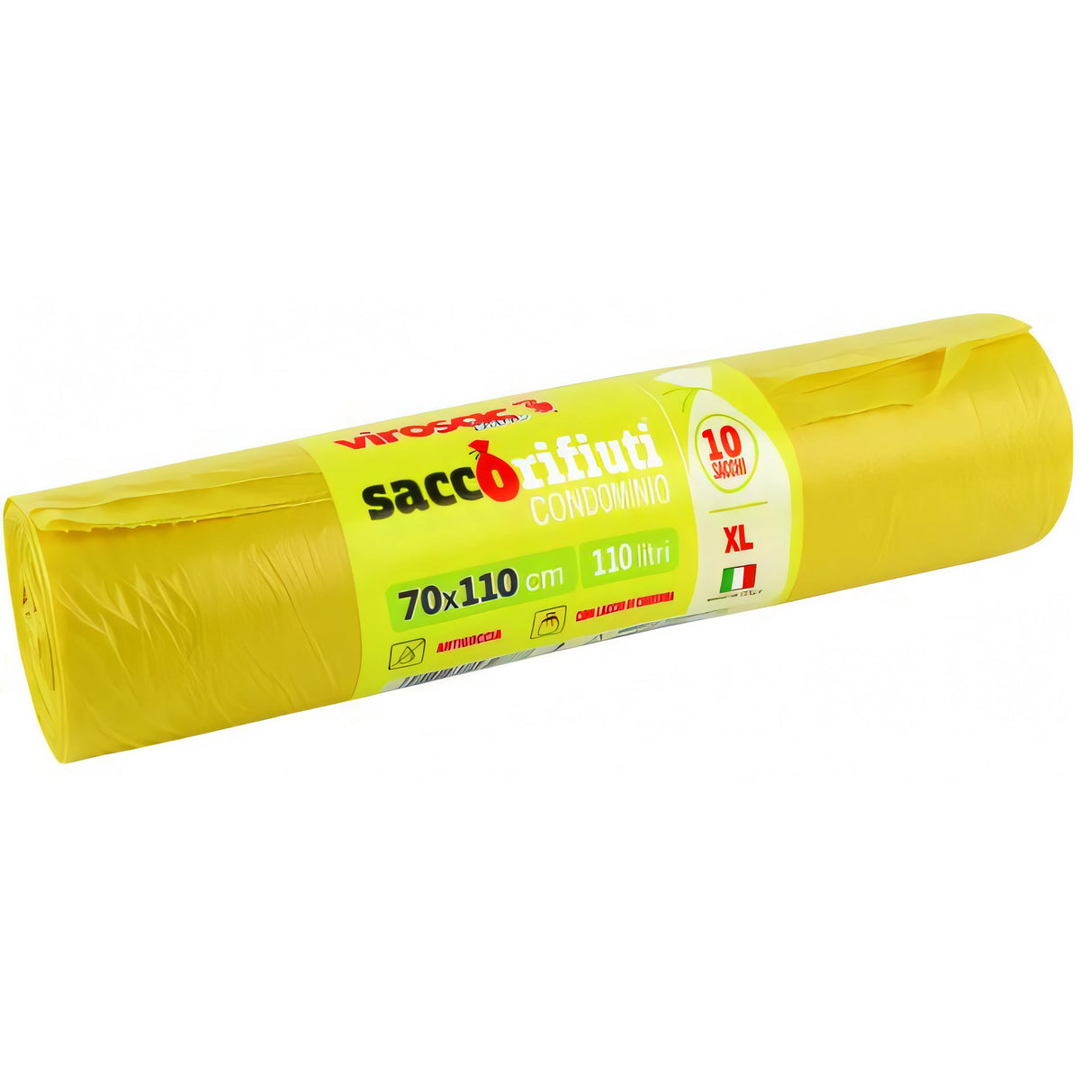Sacchi Virosac per condominio gialli, rotolo da 10, 70x110 cm