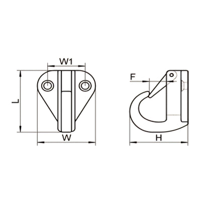 Gancio per parabordi in acciaio inox AISI 316 a microfusione con sicura a molla. Disponibile in due varianti di dimensione per fissaggio a paratia.