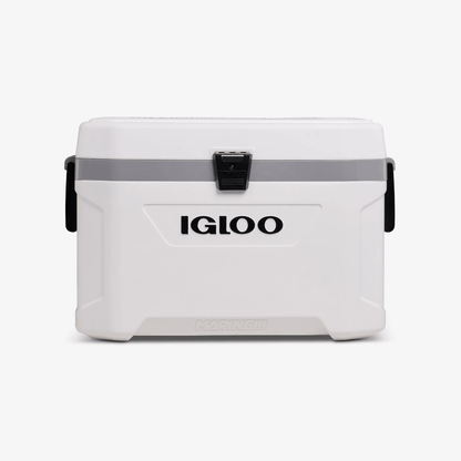 Ghiacciaia Igloo Marine Ultra 54 QT bianca con chiusura nera e maniglie laterali, 51 litri