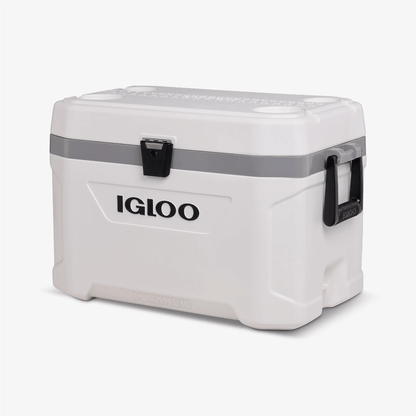 Ghiacciaia Igloo Marine Ultra 54 QT bianca con chiusura a scatto e manico laterale nero