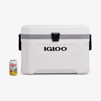 Ghiacciaia Igloo Marine Ultra 54 QT bianca con chiusura frontale nera, 51 litri, con lattina per scala