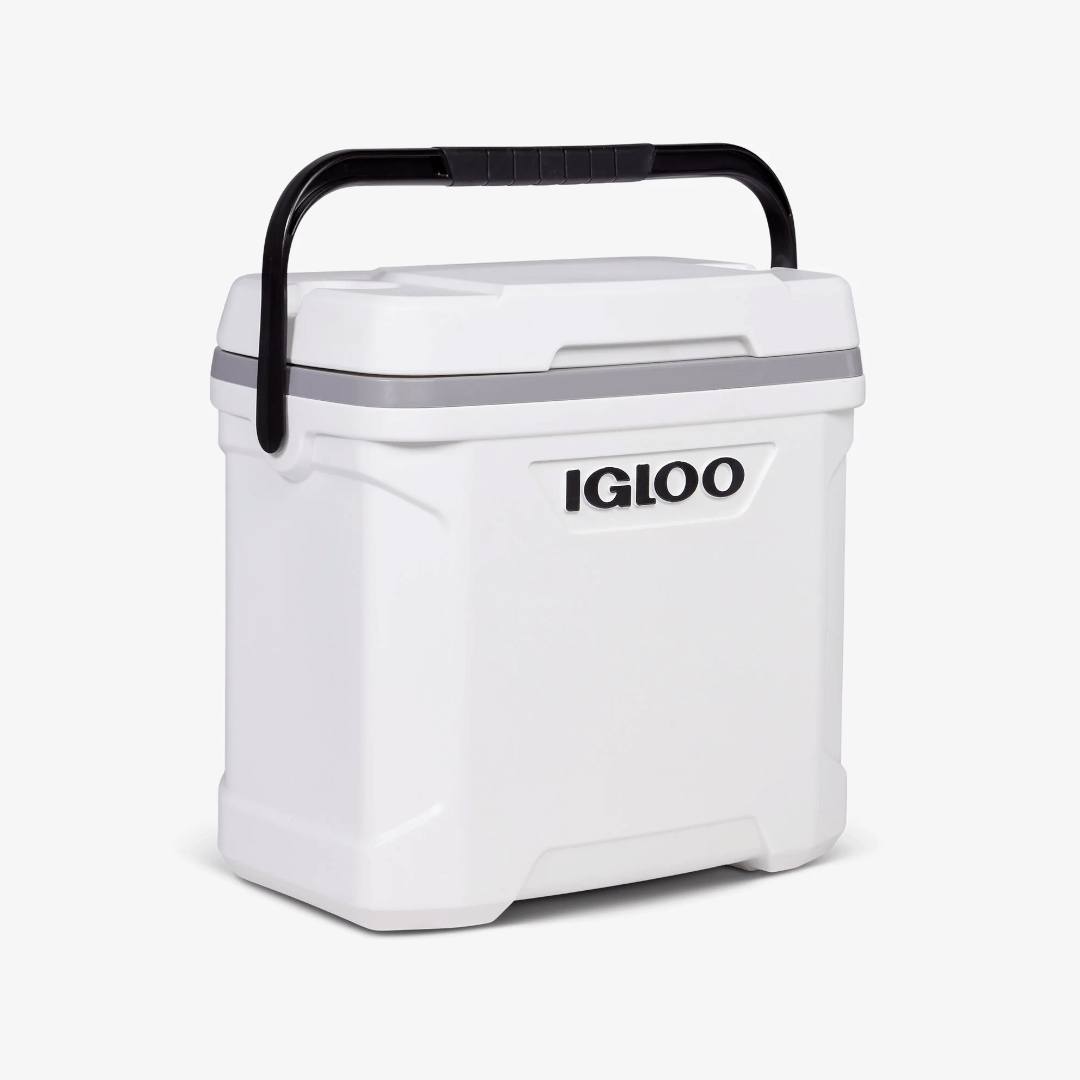 Ghiacciaia Igloo Marine Ultra 30 QT bianca rigida con manico nero e fascia grigia, 28 lt