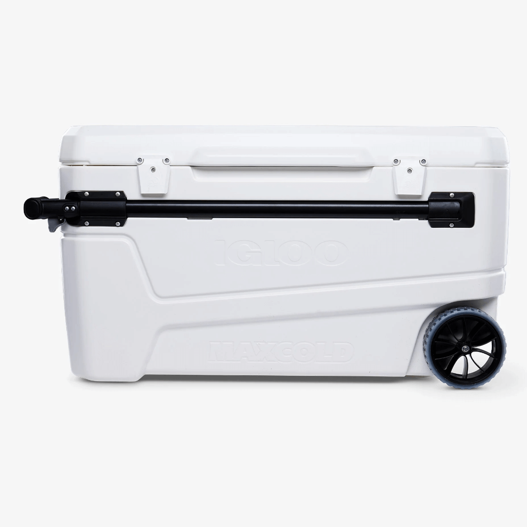 Ghiacciaia Igloo Marine Ultra bianca con ruote e manico telescopico nero, frigo portatile nautico