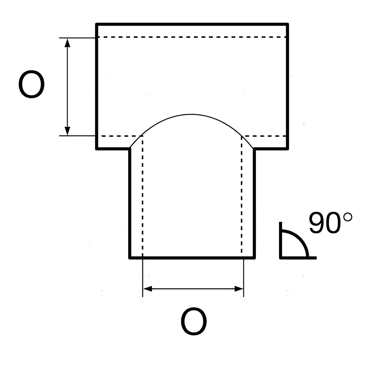 Giunto a T apribile con inclinazione a 90 gradi in acciaio inox AISI 316 da fusione per tubi nautici, disponibile in diametri 22mm e 25mm.