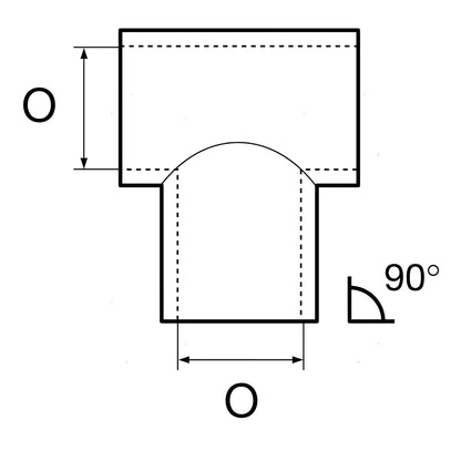 Giunto a T apribile con inclinazione a 90 gradi in acciaio inox AISI 316 da fusione per tubi nautici, disponibile in diametri 22mm e 25mm.