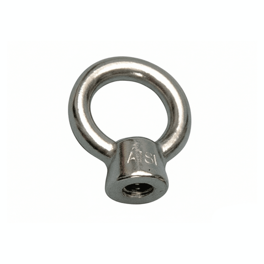 Golfare femmina DIN inox 316 Ø 12 mm con anello circolare e base esagonale cromata lucida
