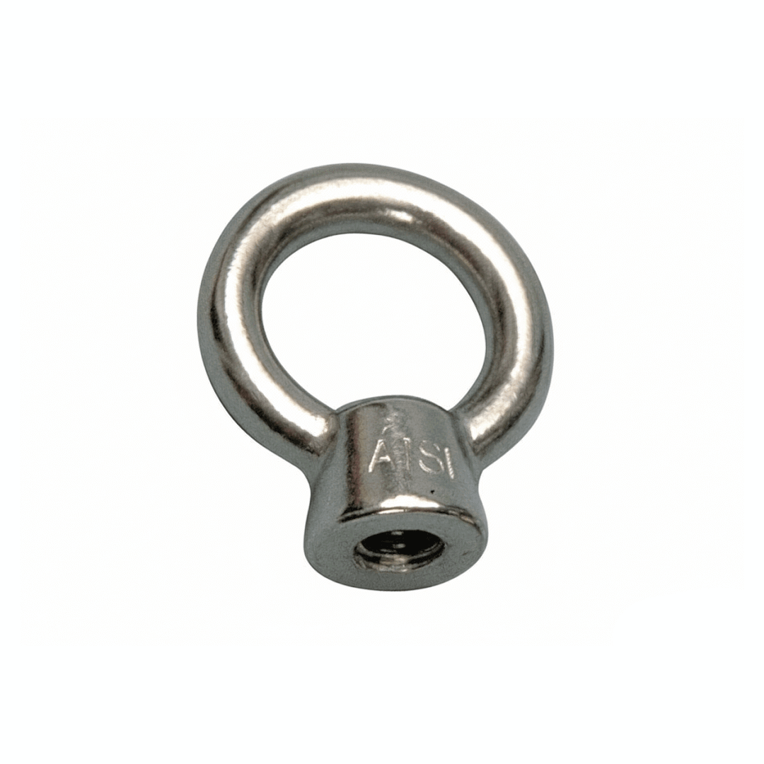 Golfare femmina DIN inox 316 Ø 12 mm con anello circolare e base esagonale cromata lucida