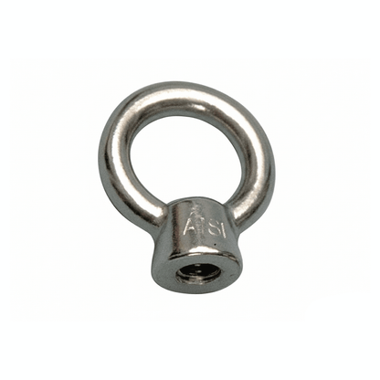 Golfare femmina DIN inox 316 Ø 12 mm con anello circolare e base esagonale cromata lucida