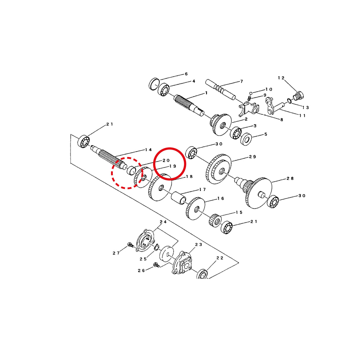 Esploso «Trasmissione» del minitransporter Ibea IBT-300D, con la posizione 19 del ricambio CH-79531206000