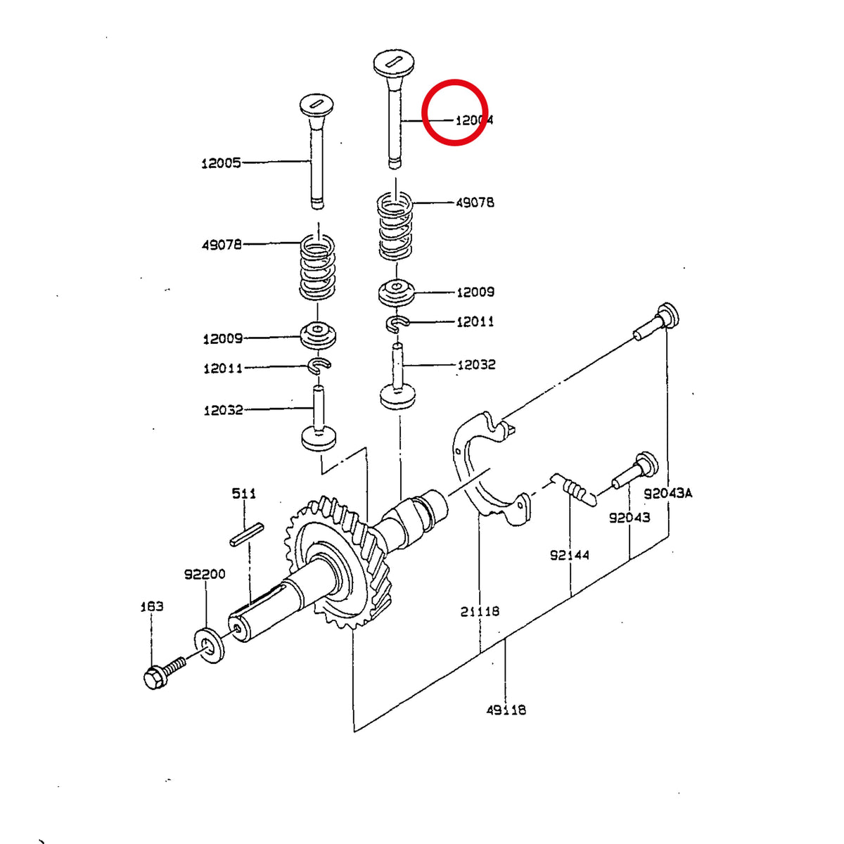 Esploso «FG150G-BT51 - albero A camme» del minitransporter Ibea IBT-350DH, con la posizione 12004 del ricambio K120042109