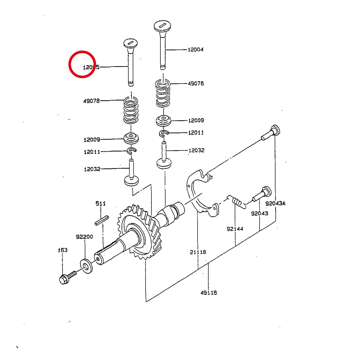 Esploso «FG150G-BT51 - albero A camme» del minitransporter Ibea IBT-350DH, con la posizione 12005 del ricambio K120052096