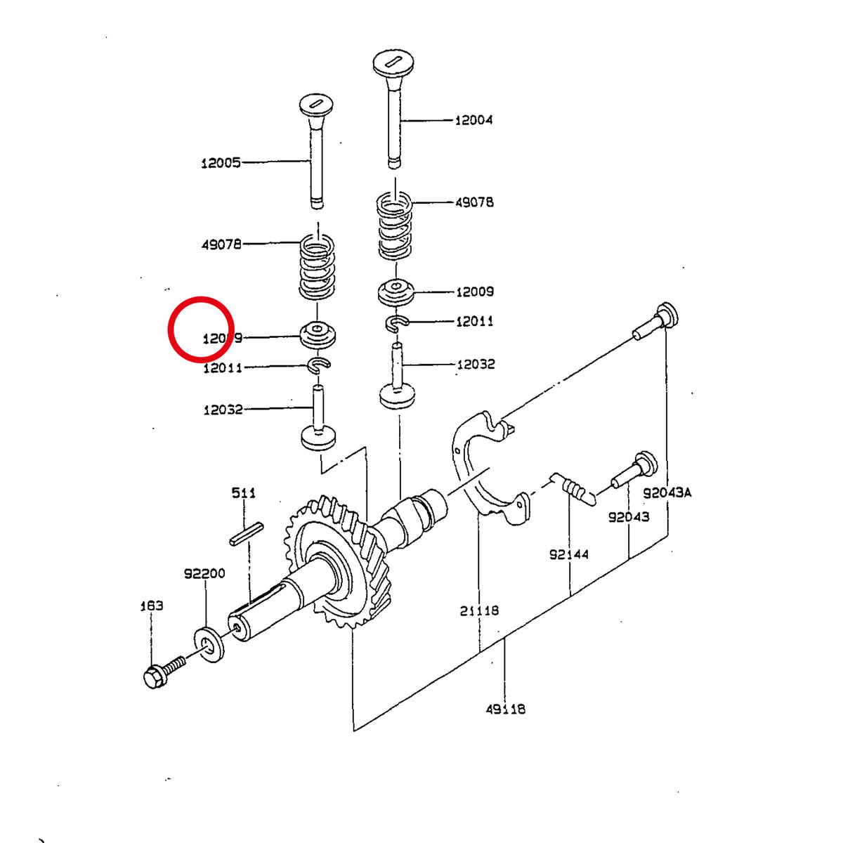 Esploso «FG150G-BT51 - albero A camme» del minitransporter Ibea IBT-350DH, con la posizione 12009 del ricambio K120092069