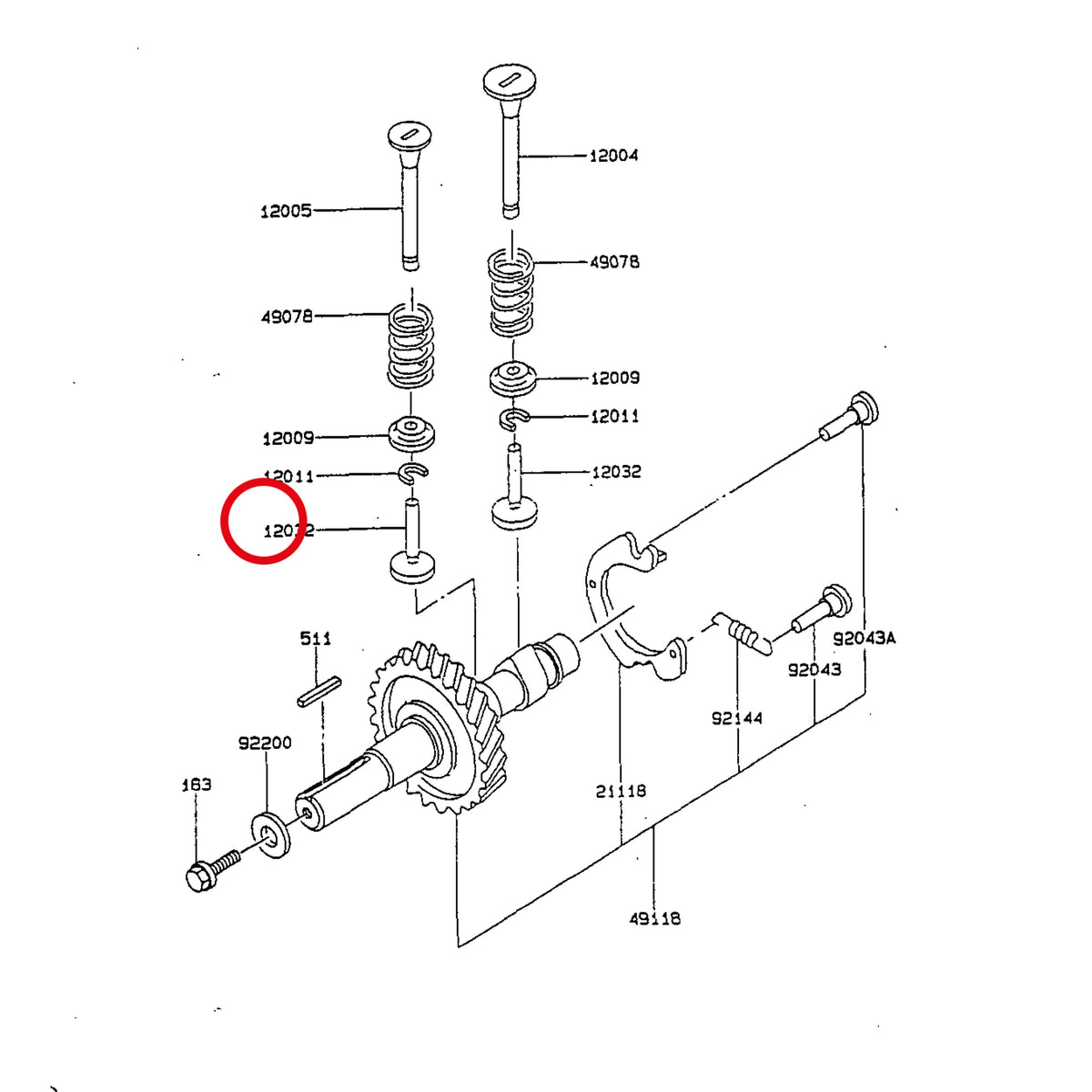 Esploso «FG150G-BT51 - albero A camme» del minitransporter Ibea IBT-350DH, con la posizione 12032 del ricambio K120322062