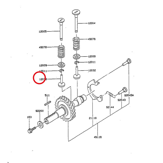 Esploso «FG150G-BT51 - albero A camme» del minitransporter Ibea IBT-350DH, con la posizione 12032 del ricambio K120322062