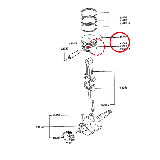 Esploso «FG150G-BT51 - pistone / albero motore» del minitransporter Ibea IBT-350DH, con la posizione 13001 del ricambio K130012142