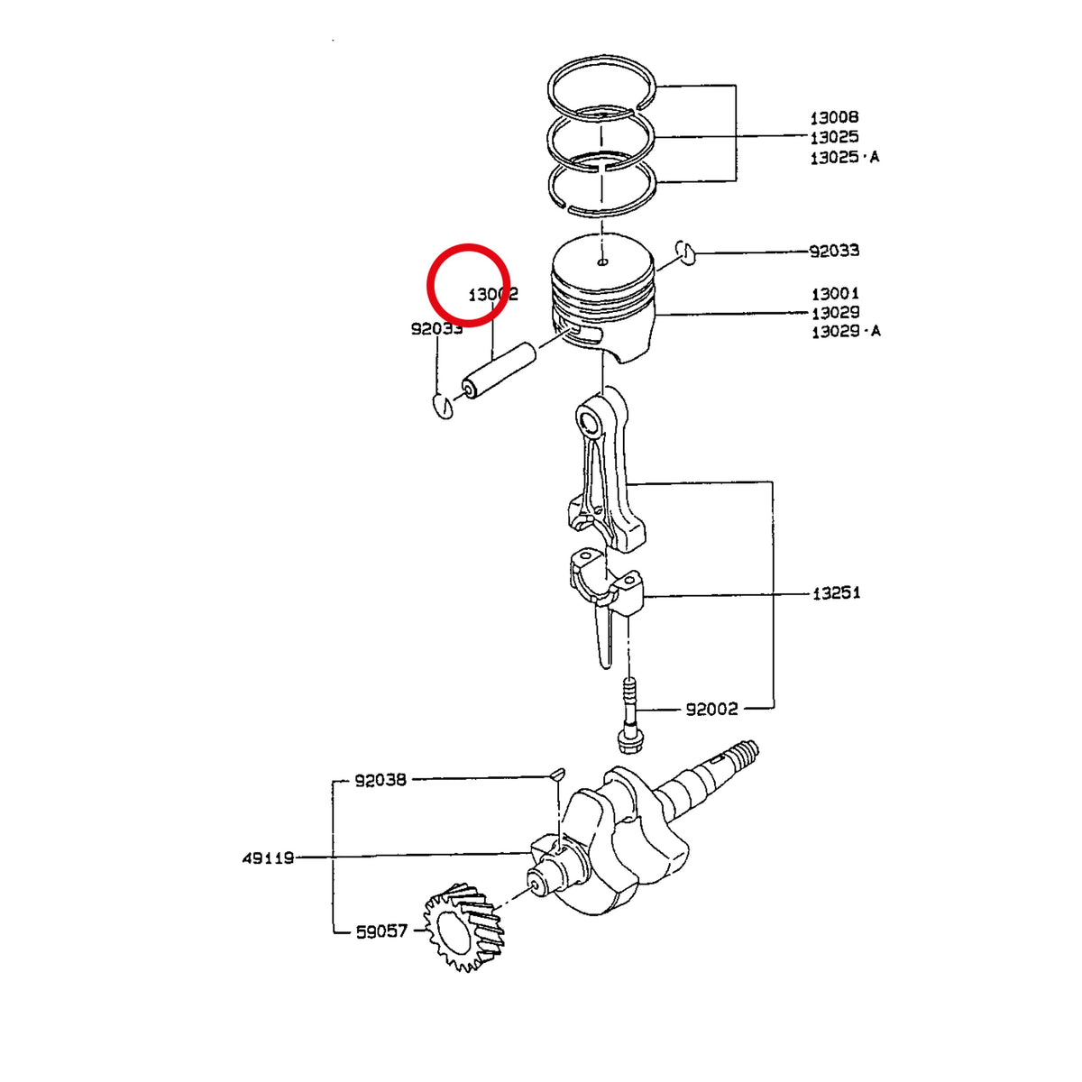 Esploso «FG150G-BT51 - pistone / albero motore» del minitransporter Ibea IBT-350DH, con la posizione 13002 del ricambio K130022081