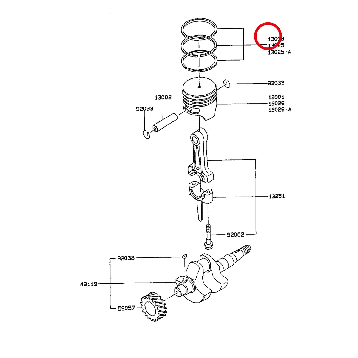 Esploso «FG150G-BT51 - pistone / albero motore» del minitransporter Ibea IBT-350DH, con la posizione 13008 del ricambio K130086041