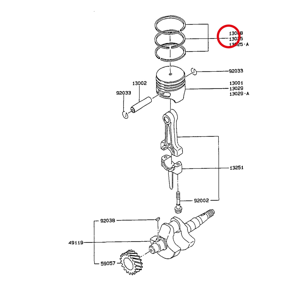 Esploso «FG150G-BT51 - pistone / albero motore» del minitransporter Ibea IBT-350DH, con la posizione 13025 del ricambio K130252065
