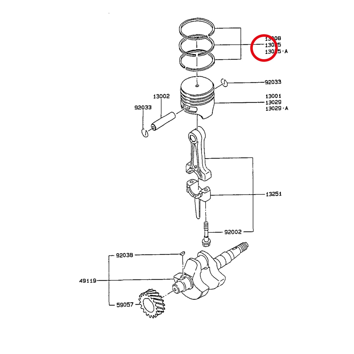 Esploso «FG150G-BT51 - pistone / albero motore» del minitransporter Ibea IBT-350DH, con la posizione null del ricambio K130252066