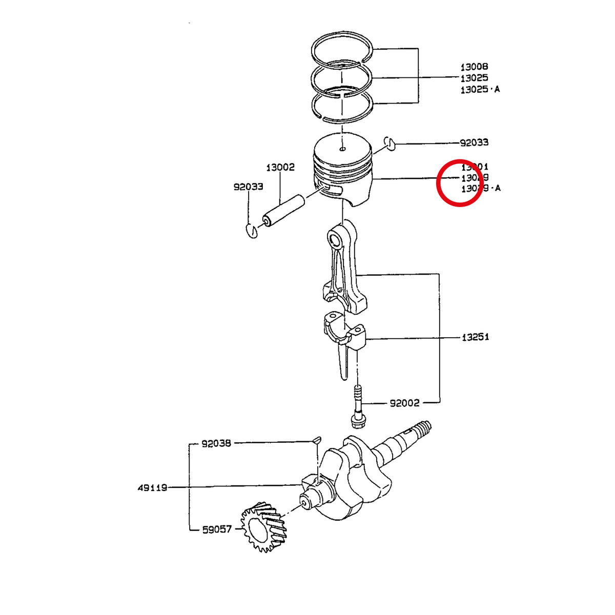 Esploso «FG150G-BT51 - pistone / albero motore» del minitransporter Ibea IBT-350DH, con la posizione null del ricambio K130292070