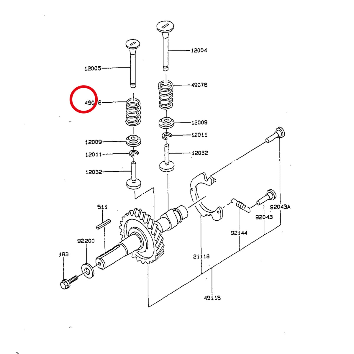 Esploso «FG150G-BT51 - albero A camme» del minitransporter Ibea IBT-350DH, con la posizione 49078 del ricambio K490782006