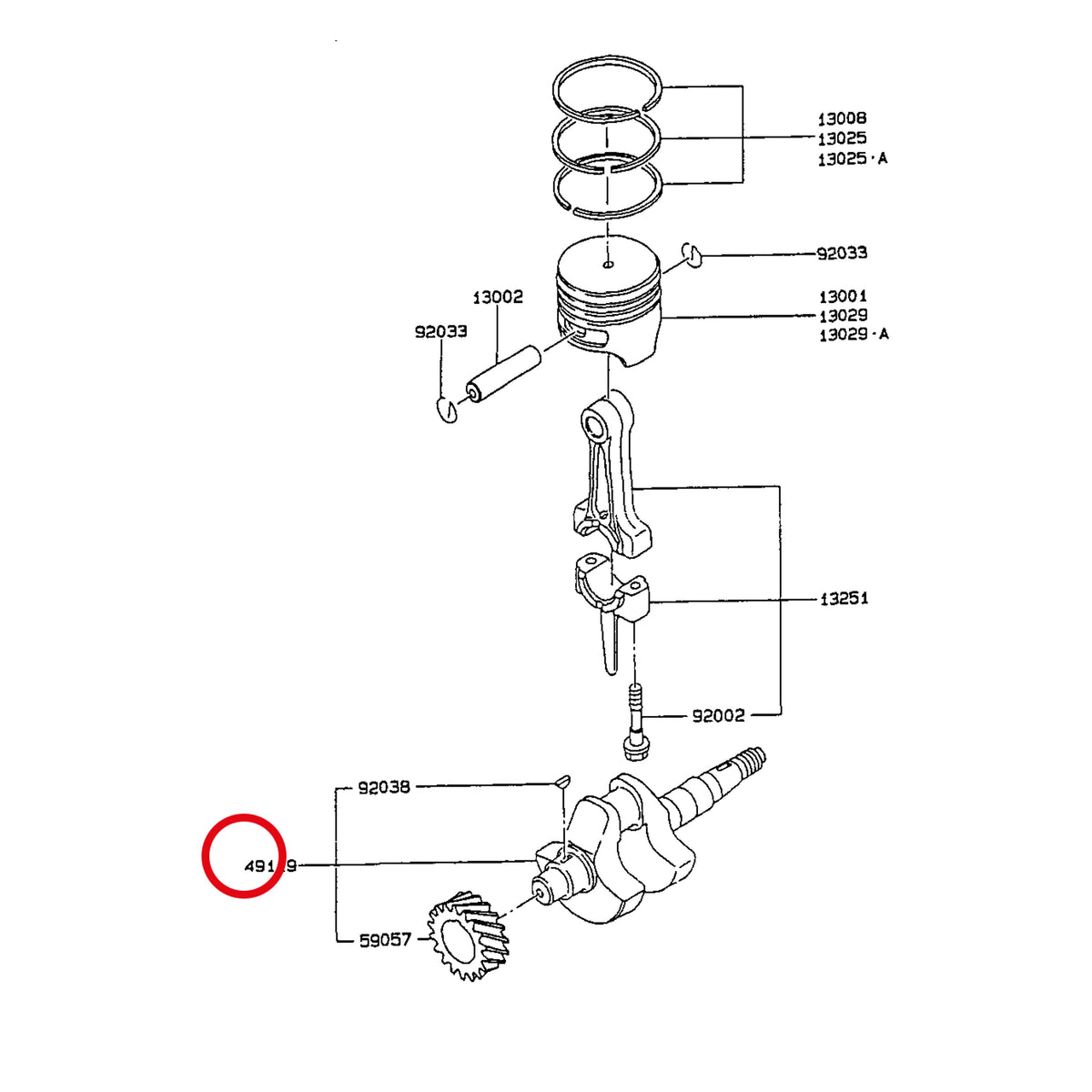 Esploso «FG150G-BT51 - pistone / albero motore» del minitransporter Ibea IBT-350DH, con la posizione 49119 del ricambio K491196070