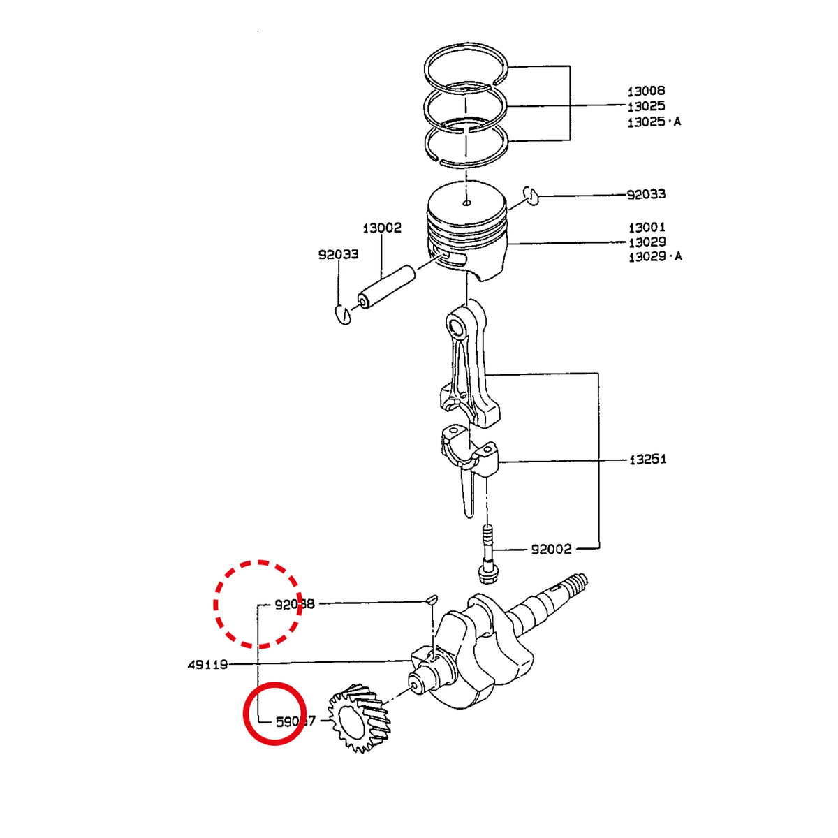 Esploso «FG150G-BT51 - pistone / albero motore» del minitransporter Ibea IBT-350DH, con la posizione 59057 del ricambio K590572011