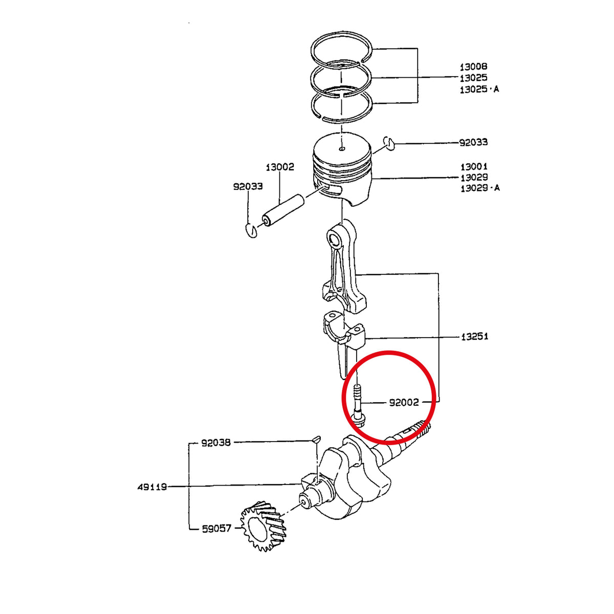Esploso «FG150G-BT51 - pistone / albero motore» del minitransporter Ibea IBT-350DH, con la posizione 92002 del ricambio K920022053