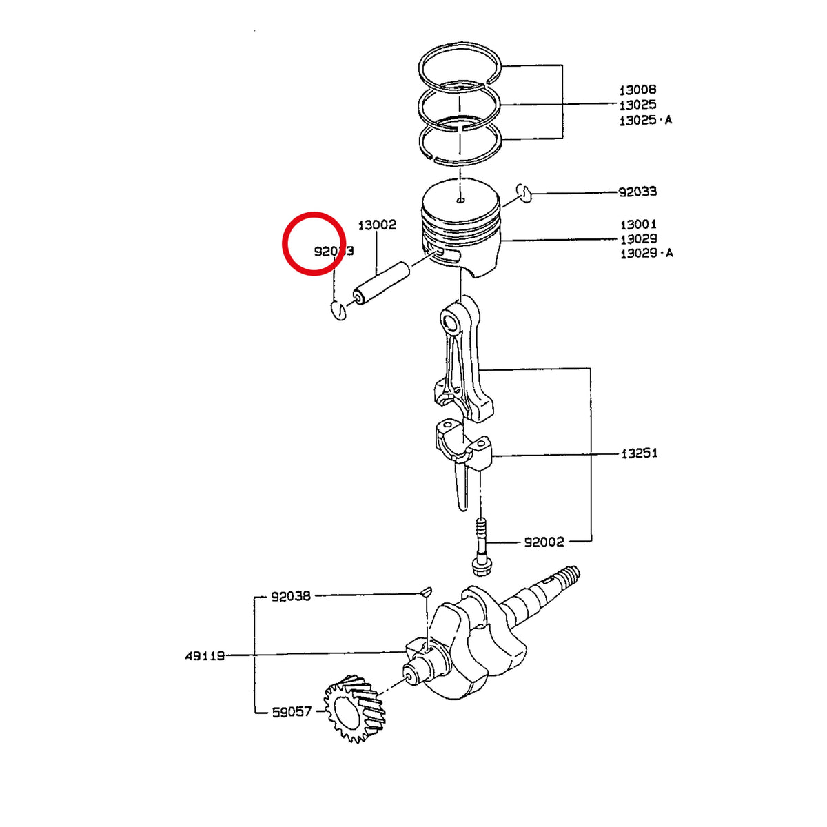 Esploso «FG150G-BT51 - pistone / albero motore» del minitransporter Ibea IBT-350DH, con la posizione 92033 del ricambio K920332001
